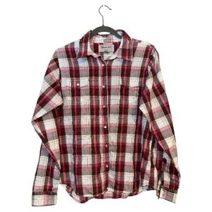 Wrangler Womens Casual Plaid Shirt - pink, brown, White